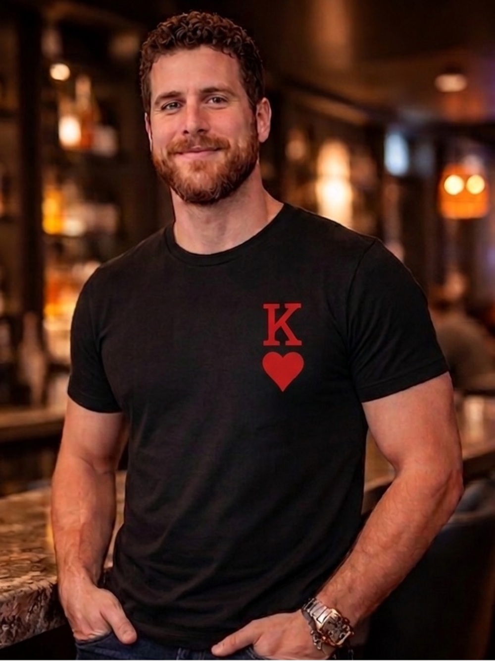 Black Men's Graphic Tee - “King of Hearts”.